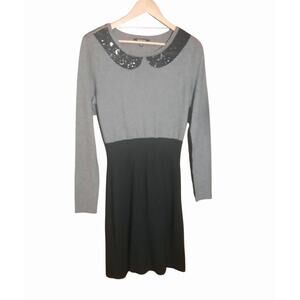 Relativity Womens Black & Gray Block Sweater Dress Black Sequined Collar Size L